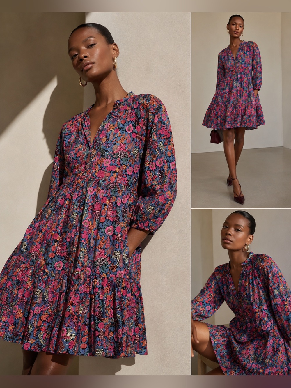 J.Crew Factory Liberty Fabric Floral Tiered Mini Dress XS 100% Cotton